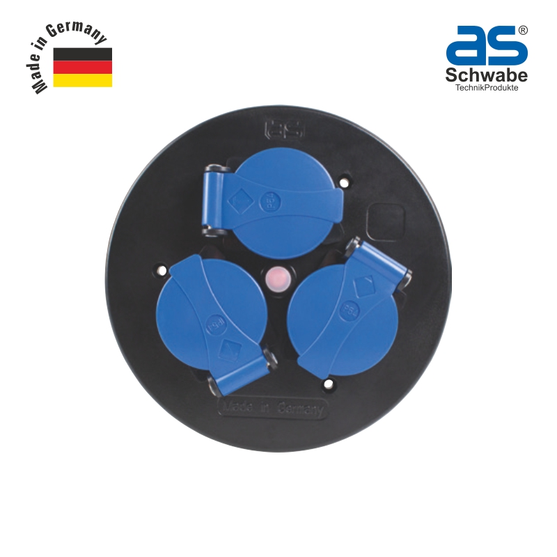Розеточная вставка as - Schwabe 3 розетки с синими откидными крышками, IP44 10566
