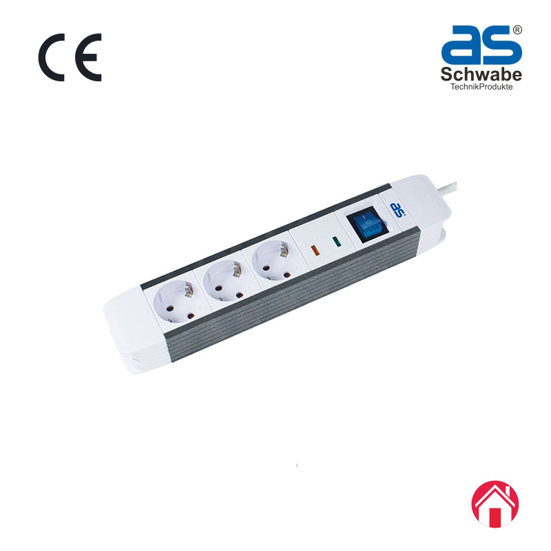 Сетевой фильтр as - Schwabe FLASH, 3 розетки, кабель 1.5 м, H05VV-F 3G1.5, IP20, белый 18663