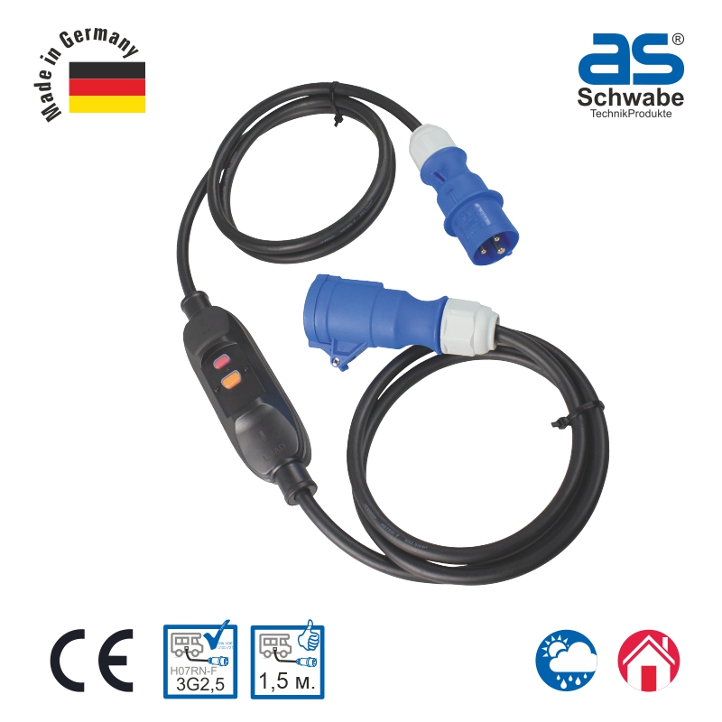 Удлинитель as - Schwabe кабель 2x1,5 м, H07RN-F 3G2, IP44, CEE 45224
