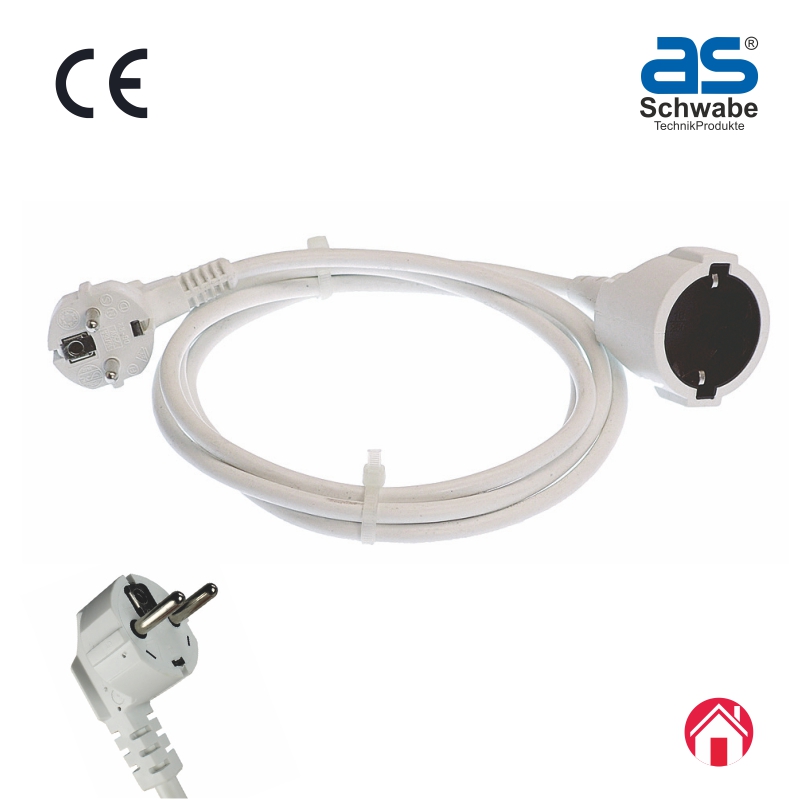 Удлинитель as - Schwabe, кабель 2 м, H05VV-F 3G1.5, IP20, белый 50201