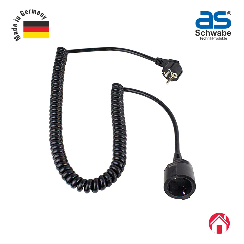 Спиральный удлинитель as - Schwabe, растяжимый кабель от 1 до 2.5 м, H05VV-F 3G1.5, IP20, черный 70410