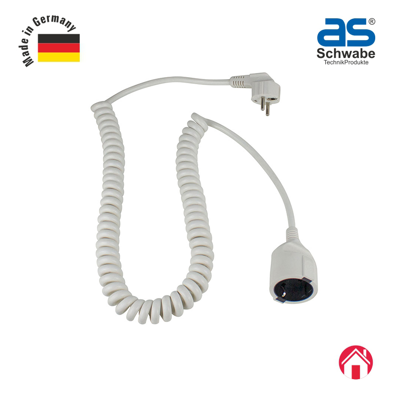 Спиральный удлинитель as - Schwabe, растяжимый кабель от 2 до 4 м, H05VV-F 3G1.5, IP20, белый 70426