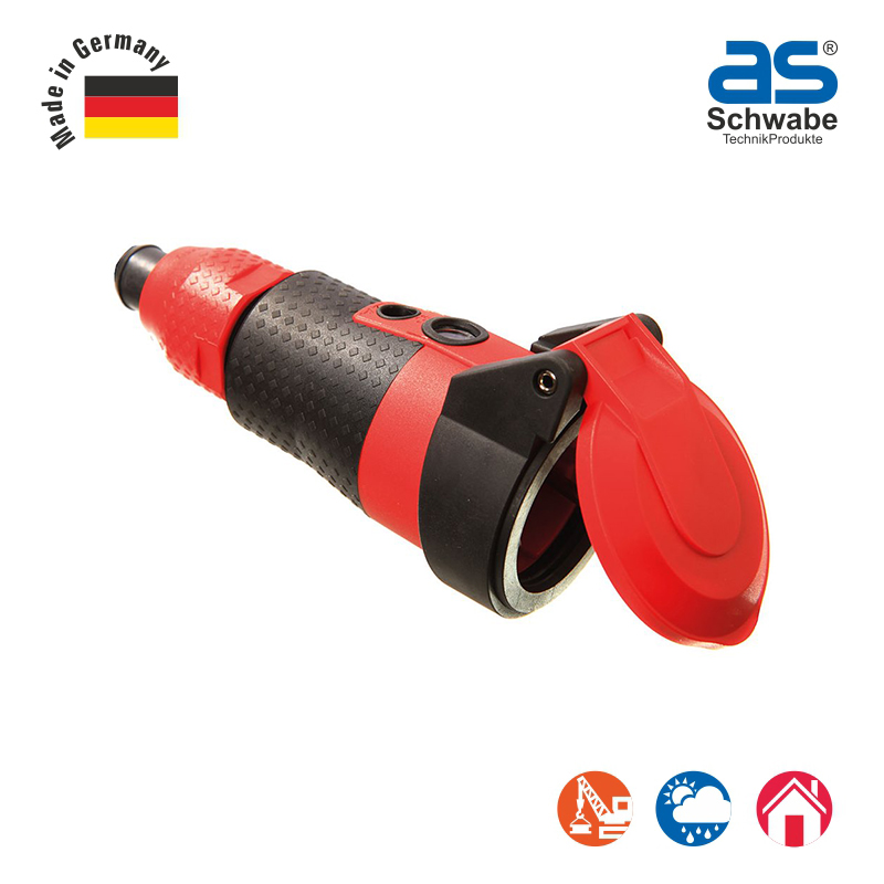 Розетка as - Schwabe SCHUKOultra Pro с крышкой и индикатором напряжения, 230 В, IP54, красный/черный 62243