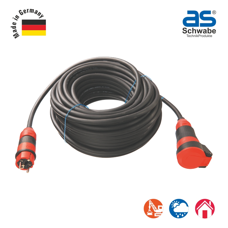 Удлинитель as - Schwabe SCHUKOultra Pro, кабель 10 м, H07RN-F 3G1.5, IP54, черный/красный 62250