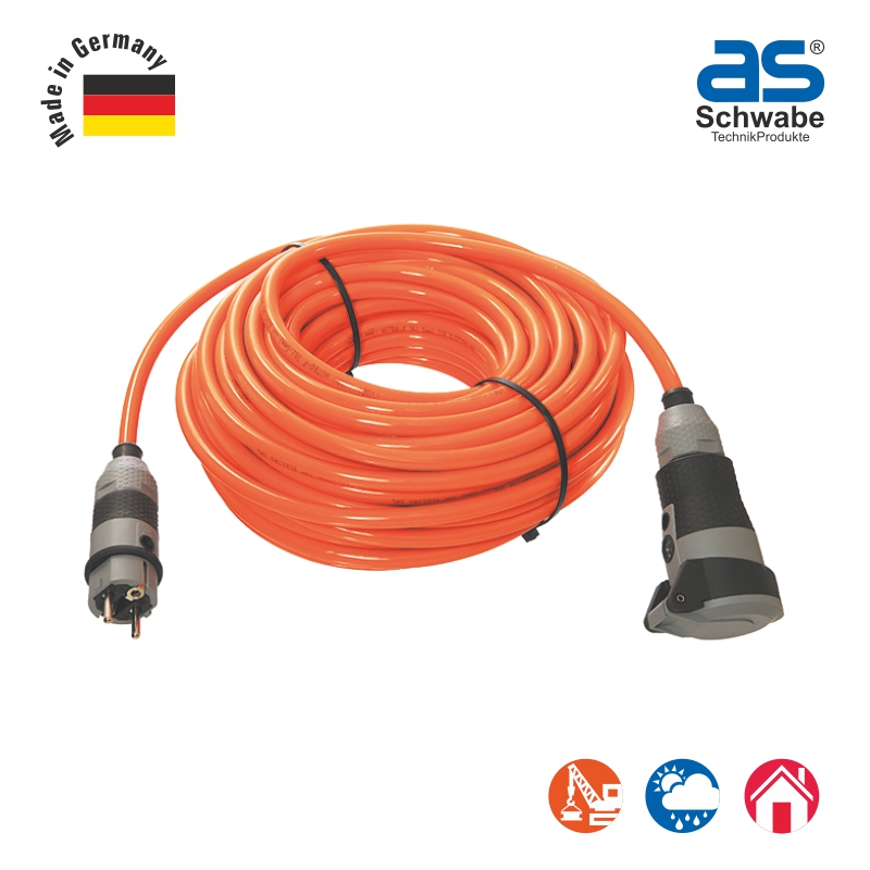 Удлинитель as - Schwabe SCHUKOultra Pro, кабель 10 м, H07BQ-F 3G1.5, IP54, оранжевый/серый 62260