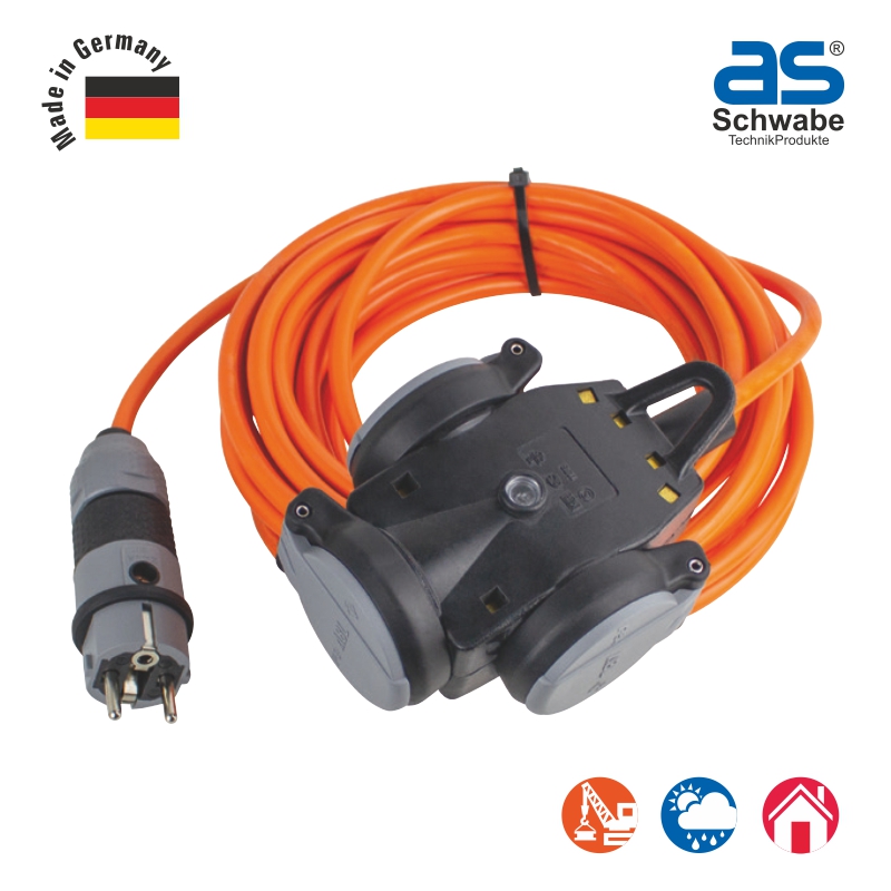 Удлинитель as - Schwabe SCHUKOultra Pro 3 розетки, кабель 5 м, H07BQ-F 3G1.5, IP54, оранжевый/серый 62265